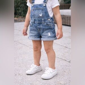 Levi's Washed Blue Distressed Denim Shortalls overalls